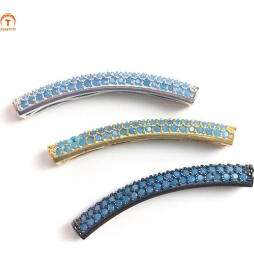 5pcs Double Hole connector Curved Bar Pendant Blue Pendant Cubic Zircon Linellae Necklace For Women Jewelry Birthday Gift Making
