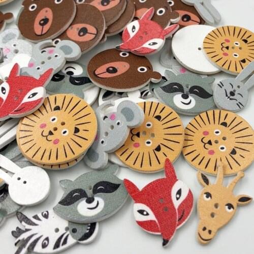 50pcs 2 Holes Animals Shaped Wooden Buttons Craft DIY Scrapbooking Decorative Sewing Buttons For Clothing Decoration WB237