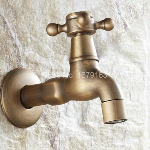 Antique Brass Laundry Bathroom Kitchen Wall Mount Basin Faucet Single Cold Tap aav103