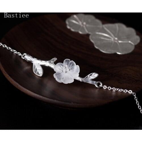 Bastiee Crystal Necklace Pendant 925 Sterling Silver Jewelry For Women Accessories Plum Blossom Flower O Chain Chinese Classic