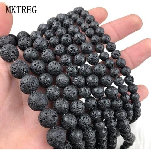 Natural Black Lava Stone Beads Volcanic Rock Round Loose Spacer Beads For Jewelry Making DIY Bracelet Necklace 15" 4/6/8/10/12mm