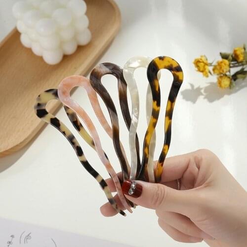 French Twist Hair Stick Clip Vintage Celluloid Acetate Large Wavy U-Shaped Hairpin Tortoise Shell Women Updo Chignon Pin