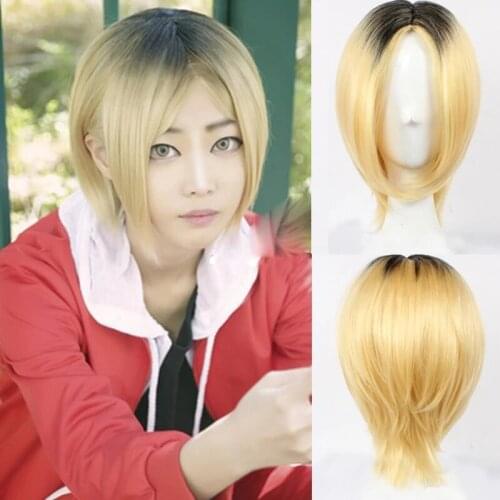 Haikyuu!! Kenma Kozume Cosplay Wig Short Yellow Golden Heat Resistant Synthetic Hair Anime Cosplay Wigs + Wig Cap