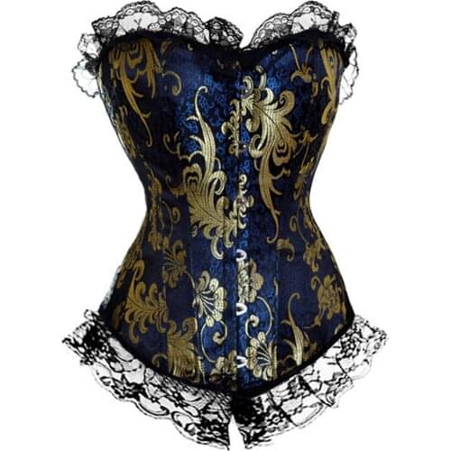 Corset Bustier with Lace Up Trim Satin Corsets Burlesque Costumes Ladies Shaper Gothic Overbust Corselet Top Plus Size Blue Red