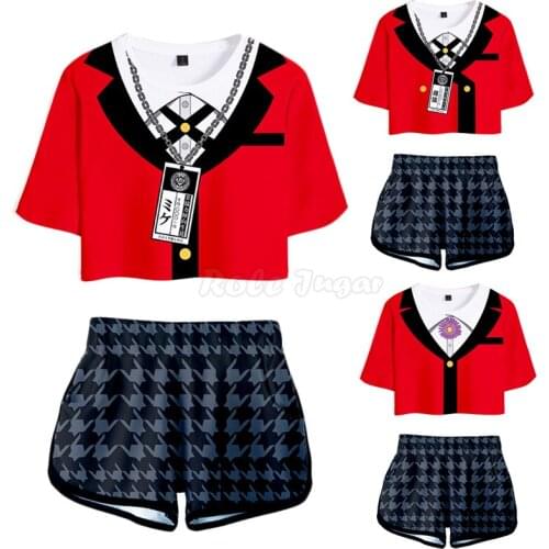 Anime Jabami Yumeko / Meari Saotome / Momobami Kirari Cosplay Costume Summer Kids Girls Tshirt + Shorts Sets Sportswear C29M236