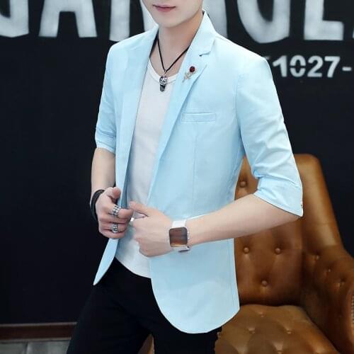 Mens Mid-sleeved Suit Summer Korean Version White Seven-quarter Sleeve Small Suit Short-sleeved Slim Slim Casual Single Western