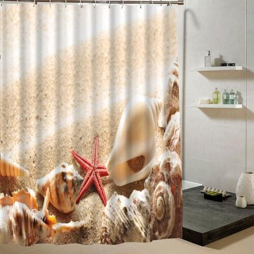 Summer Beach Shower Curtain Beige Fabric Polyester 3d Bathroom Curtain Decoration Waterproof Mildew Proof Liner for Bath