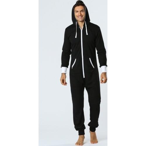 Fashion Hooded Long Sleeve Nightwear Romper Winter Cozy Zipper Onesies Solid Pajama Homewear Men Sleepwear Jumsuits