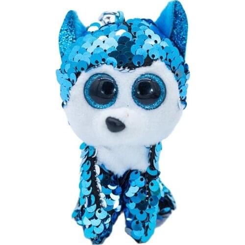 New Ty Beanie Big Eyes Reversible Sequin Pendant Blue Puppy Glittering Soft Plush Stuffed Doll Toy Child Birthday Christmas Gift
