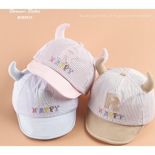 2020 Spring New Style Pure Cotton Ox Horn Lettered Baby Brim Cute Super Adorable Baby cap baby hats