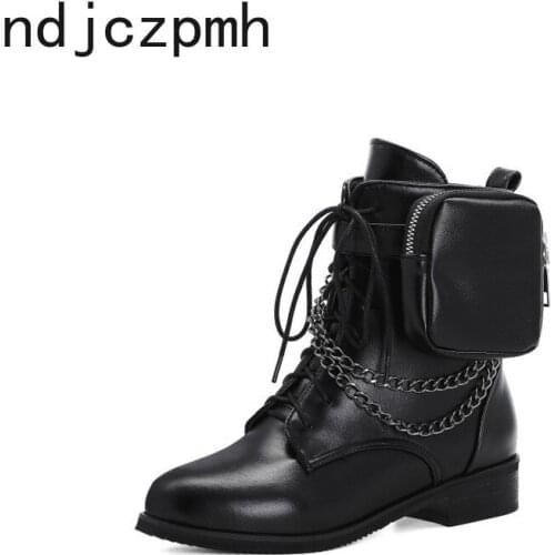 Autumn and Winter Martin Boots New Arrival 2020 Classic Fashion Metal Decoration Black New Punk Ankle Boots Plus Size 32-48