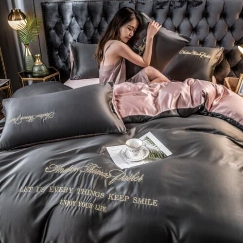 Washed PLA cool fiber bedding set comfortable bedding king size home bedroom bed cover solid color quilt cover duvet cover set