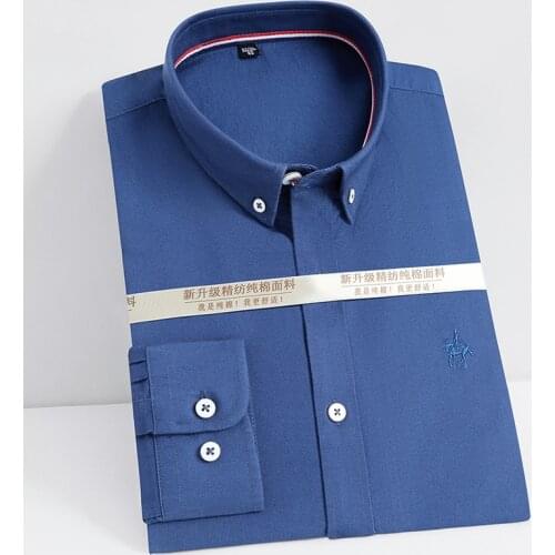 100%Cotton Oxford Shirt for Men Business Casual Long Sleeve Logo Solid Shirts Mens Regular Fit Comfortable Without Chest Pocket