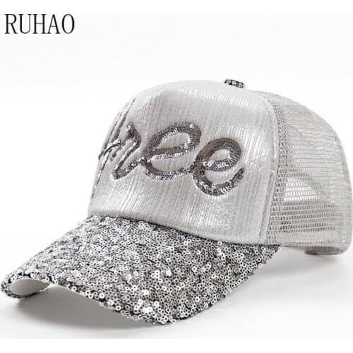 RUHAO 2019 summer womens casual baseball cap fashion sequins breathable mesh cap Snapback bone hip hop hat Adjustable