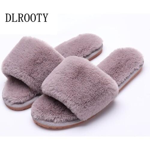 Women Flips Flops 2018 Winter Warm Fur Shoes Woman Slippers Fashion Solid Casual Platform Female Slides Flat Comfortable