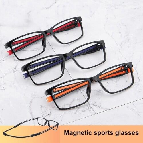 Sport Optical Glasses Frame Square Magnetic Absorption Magnet Hang On Neck Adjustable Myopia Eyeglass For Women Men