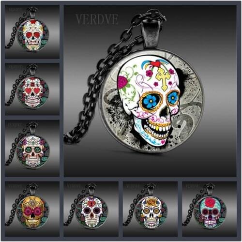 VERDVE 8Stys Gothic Vintage Mens Skull Pendant Glass Dome Anatomy Steampunk Necklace For Men Jewelry Collar Hombre
