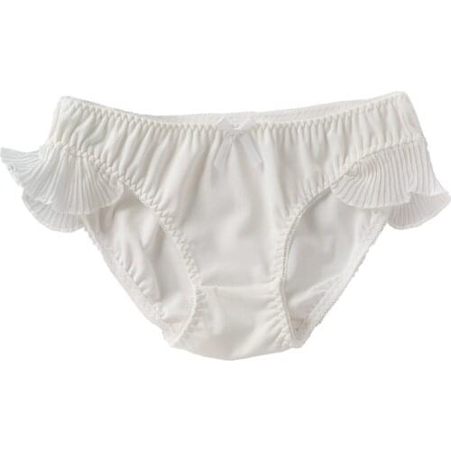 Japanese Simple Low-waisted Milk Silk Lotus Leaf Side Briefs Solid Color Underwear White Pink Panties
