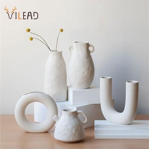 VILEAD Ceramic White Creative Hydroponic Flower Vase Nordic Modern Flower Pot Figurines For Interior Home Office Desktop Decor