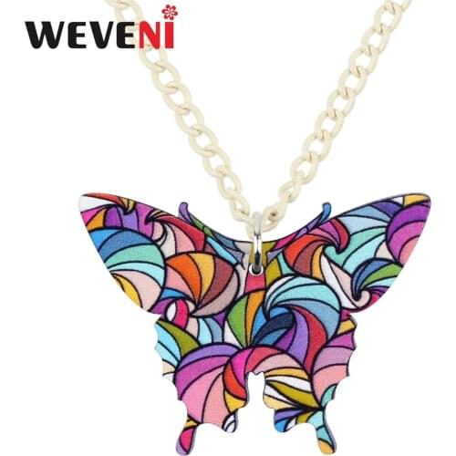 WEVENI Acrylic Floral Butterfly Necklace Pendant Chain Collar Trendy Bijoux Jewelry Charms For Women Girls Cheap Gift Dropship