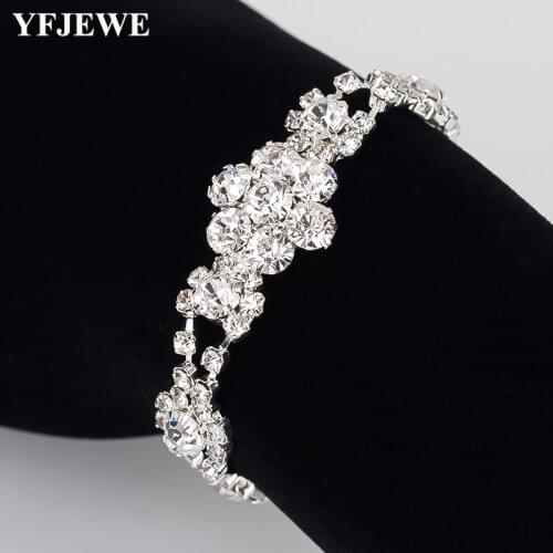 YFJEWE Charming Bracelets for Women Silver-Color Flower Crystal Pulseras Mujer Femme Wedding Jewelry B177