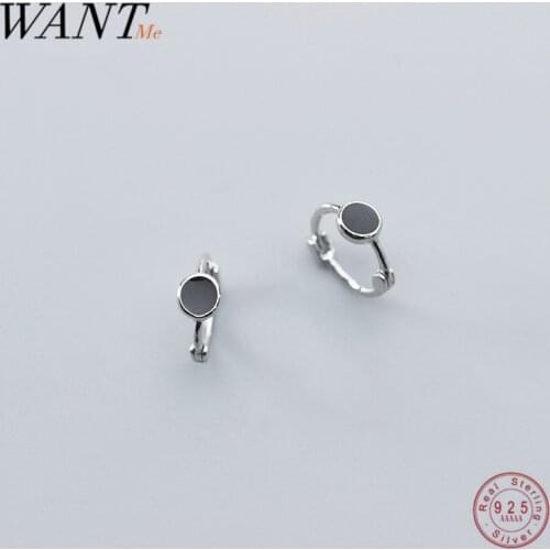 WANTME Fine Jewelry Bohemia Black Round Zircon Stud Earrings for Women Genuine 925 Sterling Silver Minimalist Anniversary Gift