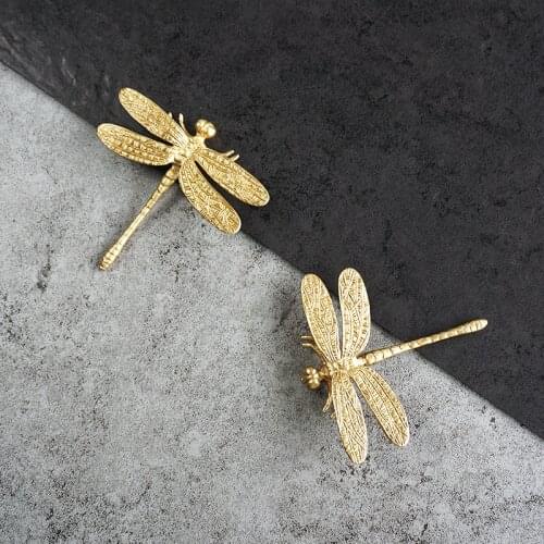 1PCS Dragonfly Shape Brass Knobs Cabinet Handles Cupboard Pulls for Dresser Drawer Wardrobe Door Furniture Hardware Accessories
