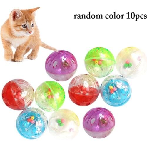 10PCS Cat Toy Balls Plastic Mini Hollow Dog Toys Kitten Chasing Toy Cat Interactive Toy With Bell Kitten Chew Toys Random Color