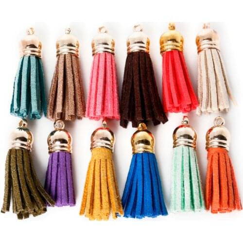 100pcs 38mm Gold Cap Leather Tassel Suede Tassel for Keychain Cellphone Strap Jewelry Fiber Fringe DIY Earring Findings