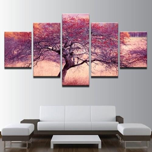 5 Pieces Abstract Red Purple Dead Tree Posters Modular Canvas HD Prints Paintings Wall Art Pictures Home Decor No Framed