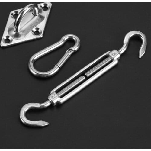 8pcs/Set Silver Stainless Steel Sun Shade Sail Hardware Turnbuckle Pad Eye Clip Hook Screws Kit Installation Accessories