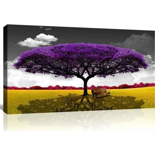 Large art diamond embroidery purple Tree Yellow Meadow 5d diy diamond painting cross stitch mosaic scenery rhinestonesZP-1726