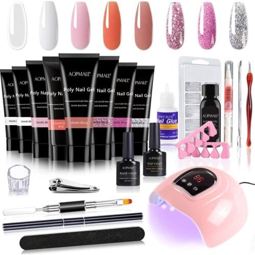 AOPMALL 8pcs Poly Nail Gel Extension Nail Kit All For Manicure Set with Nail drill Machine Nail UV/LED Acrylic Kit Nail Art Tool