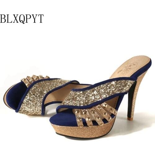 BLXQPYT New Big size 32-46 women Summer Slippers Style Sandals Fashion Sexy peep toe High Heels Party Wedding Shoes Woman F13