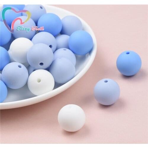 Teeny Teeth 20PCS Boy Blue Series Baby Accessories Beads Round 12-15 MM Food Grade Teething Silicone Round Bead For DIY Jewelry