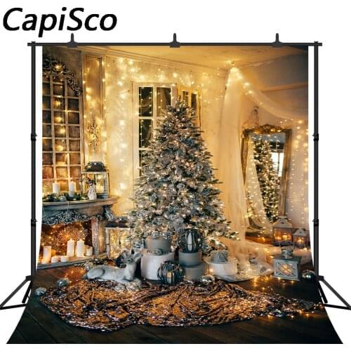 Capisco Photography Backdrops Luxury Living Room Christmas Tree Gifts Fireplace Decorations Studio Photo Prop Backgrounds