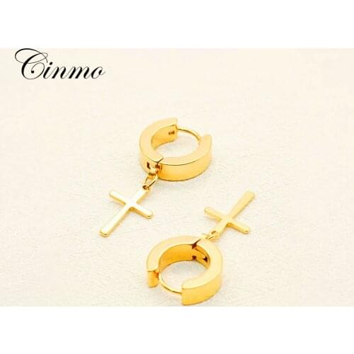 Cinmo Stainless Steel Piercing Drop Earrings Statement Punk Gold Cross Dangle Earrings For Men Women Wholesale Kpop Ear Jewelry