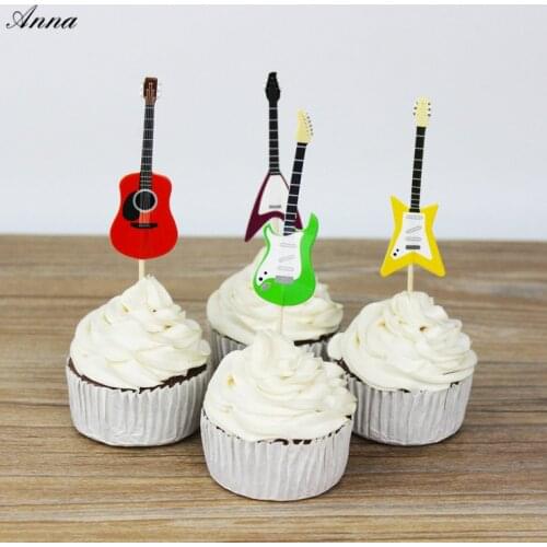 24pc Guitar Baby Favor Birthday Guitar Party Supplies CupcakeShower Cupcake Toppers Picks Decoration Favor Shower