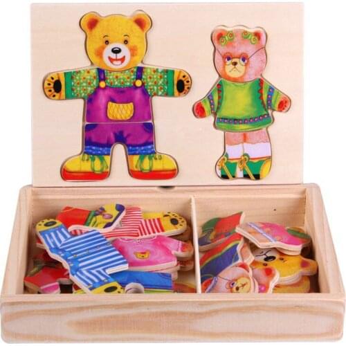 Cartoon Rabbit Bear Dress Changing Jigsaw Puzzle Wooden Toy Montessori Educational Change Clothes Toys For Children