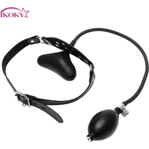 IKOKY Flirting Sex Toys for Couples Mouth Gag Mouth Stuffed Inflatable Restraints Harness PU Leather Band Oral Fixation
