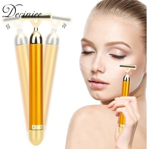 Beauty Bar 24k Golden Pulse Facial Massager Y Shape Gold Stick Anti-Wrinkle Face Firming Lift Facial Roller Vibrating Massage