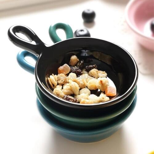 European-style Round Saucer with Handle, Seasoning Dish, Dipping Bowl, Ceramic Household Macarons Bone Dish, Dessert Side Dish