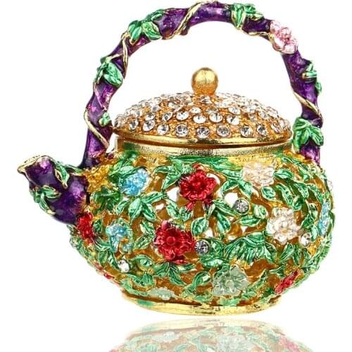 H&D Mini Teapot Trinket Box Hinged For Girls Jewelry Storage Figurines Handmade Ring Holder Dish Decorated Colectible Gift Decor