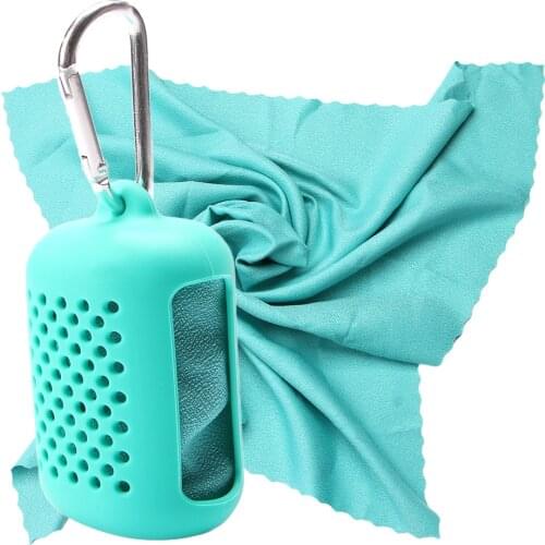 Outdoor Mini Sports Face Hand Towel Quick Dry Towel with Silicon Case for Hiking Camping Travel Portable Foldable Towel