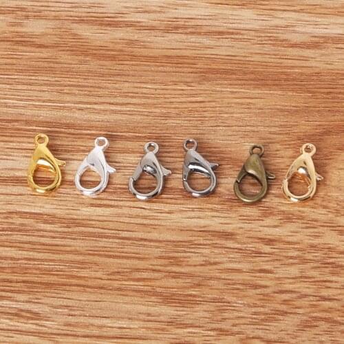 Fashion 12mm 100pcs, Antique Bronze/Gold Lobster Clasp Hooks For Making Necklace Bracelet Chains DIY Jewelry Findings Components