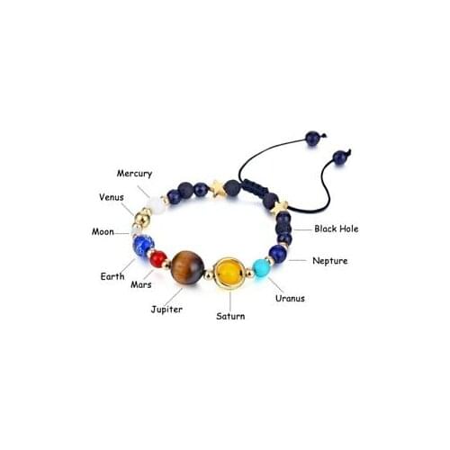 Trendy Solar System Planets Design Charm Bracelet For Women Men Colorful Stone Beads New Fashion Jewelry Gifts Extendable Length