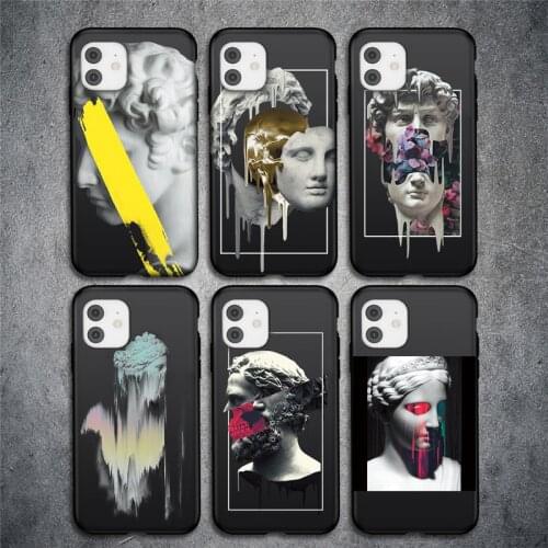 TIDOVE For iPhone 12 11 Pro Max 12 Mini 6 6s 7 8 Plus X XR XS Max 5 5s SE2020 Cartoon Statue Abstract Art Painted Soft TPU Cover