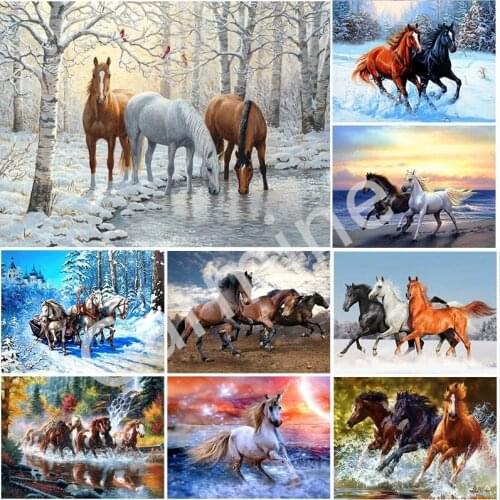 5D DIY Animal Diamond Painting Set Horses Cross Stitch Diamond Embroidery Handmade Full Round&Square Drill Home Decoration Art