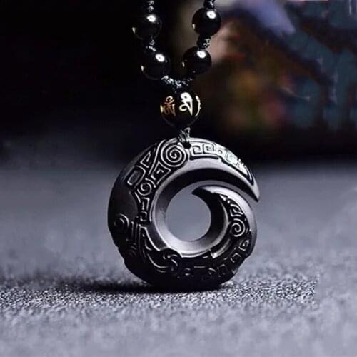 Natural Obsidian shi lai yun zhaun Pendant Jewelry Lucky Exorcise Evil Spirits Auspicious Amulet Jade Pendant Fine Jewelry