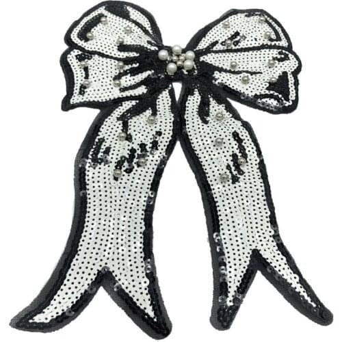 New Sequins Bowknot Rhinestone Bead Applique Sew on Beaded Patches for Clothes Bag Fashion Sticker Diy Craft Repair Decoration